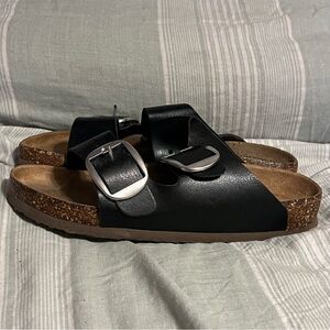 Time and Tru Black Sandals with Silver Buckles
